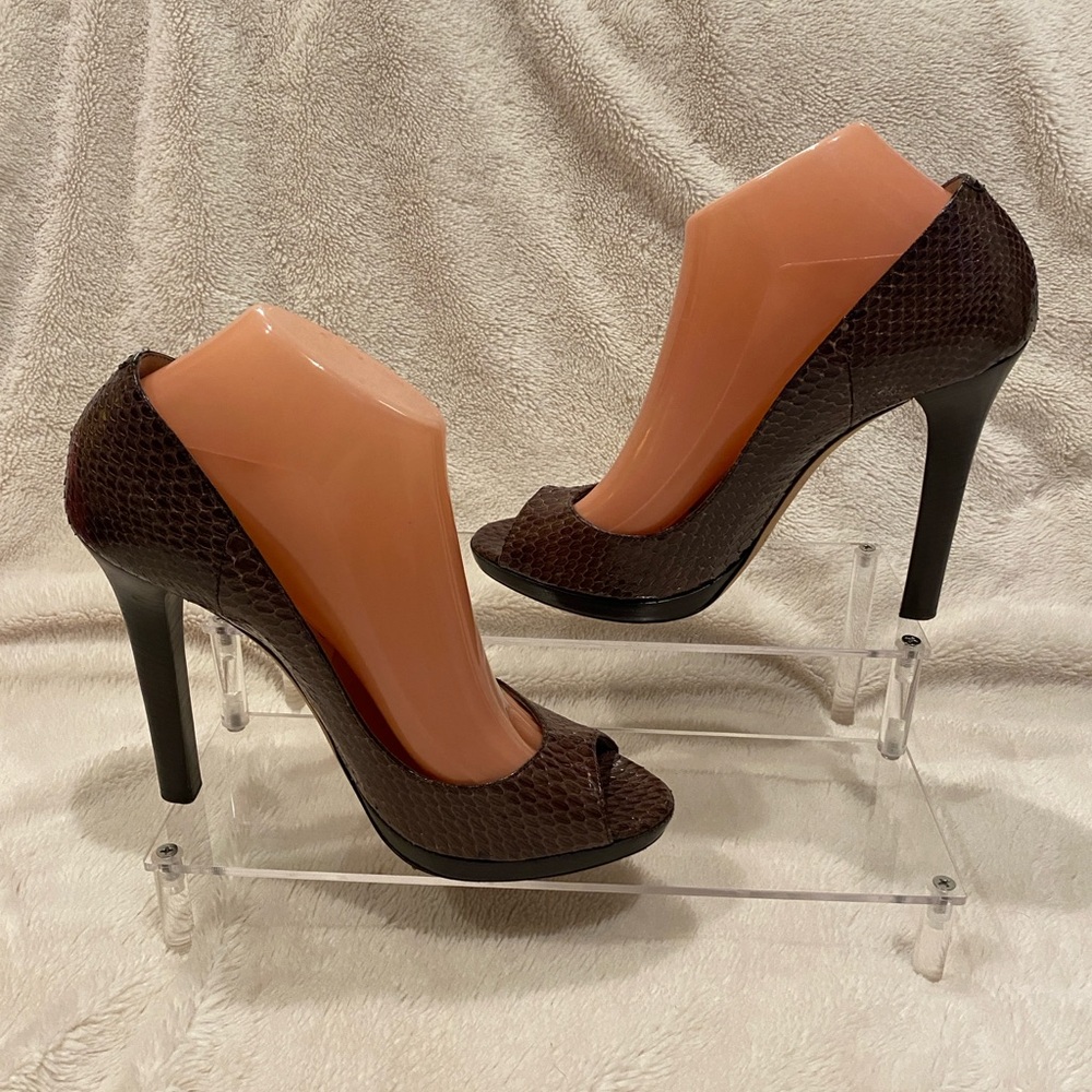 Jimmy Choo Snakeskin Reptile Ultra High Pumps Brown Italian Size 40 = US 10 EUC